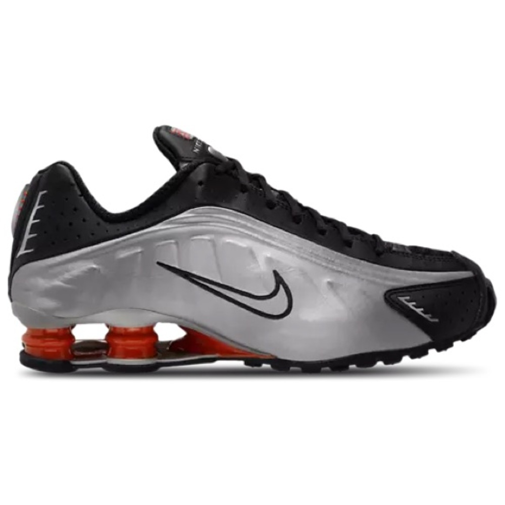 Nike Shox R4 Black and Silver Shoes with Orange Details